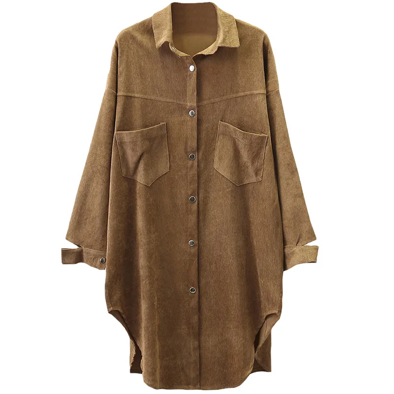 Повседневные блузки размера плюс осень 2019 Модные свободные вельветовые рубашки