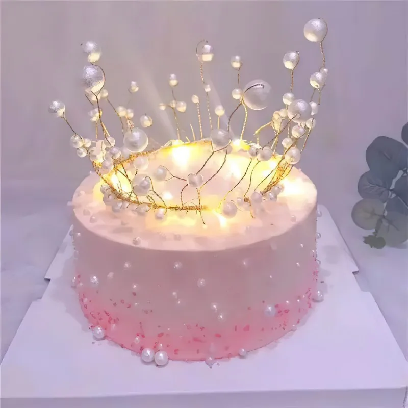 BG _ Artificial Princess Crown tocado Cake Topper Perla Boda Fiesta Decoración CA 