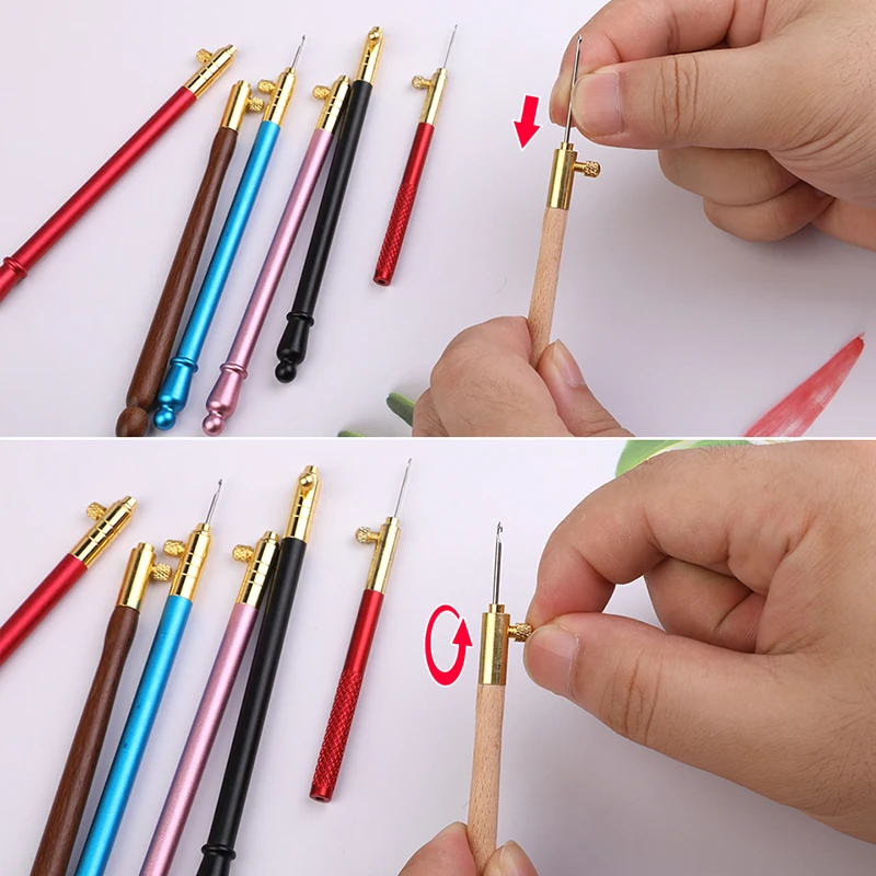 RORGETO Tambour Hook French Embroidery Needles Punch Pen with 3 Needles Crochet Hook for Cross Stitching Knitting Craft Kit