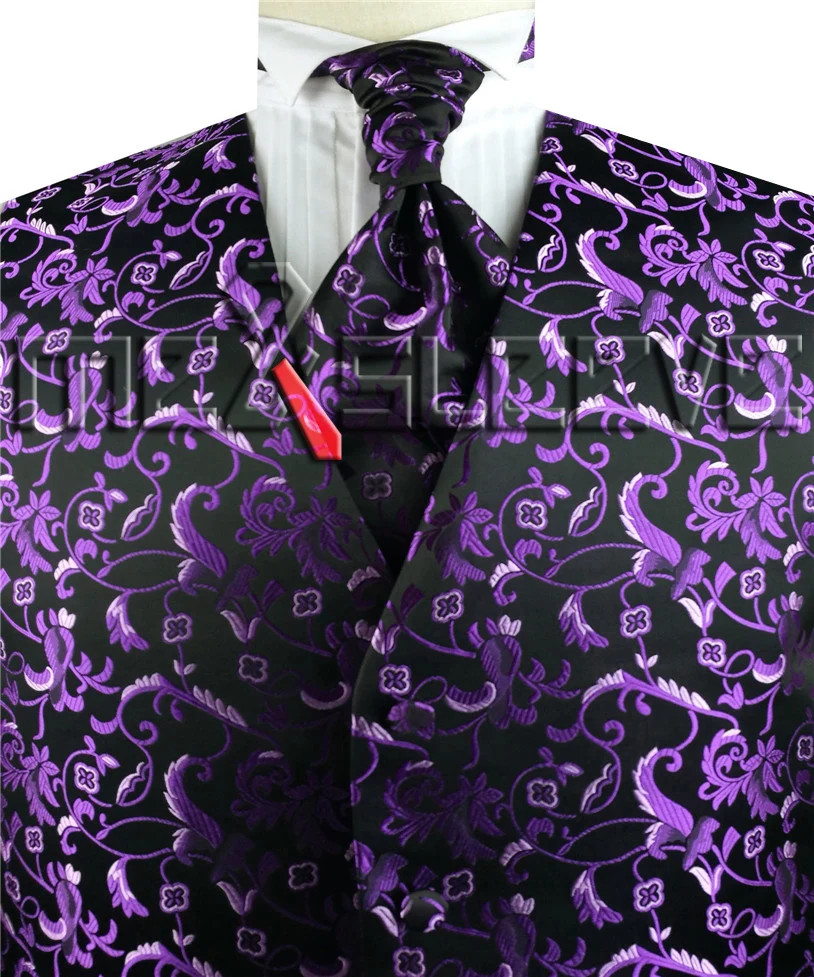 free shipping man's flower tailored tuxedo waistcoat set(vest+ascot tie+handkerchief - Цвет: purple 3
