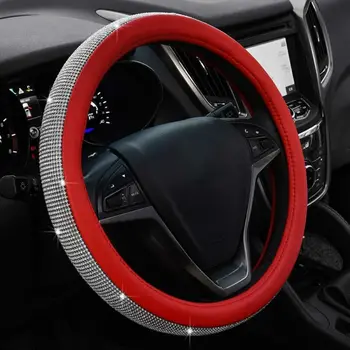 

Universal Car SUV Steering Wheel Crystal Sparkled Diamond Cover PU Leather Bling Effectively Protect