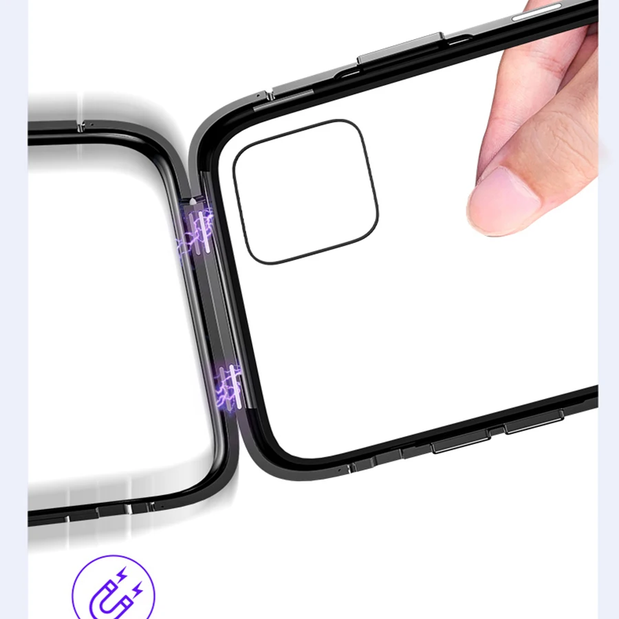 Металлический чехол с магнитной адсорбцией для iPhone 11 Pro Max, чехол из закаленного стекла, чехол на магните s для iPhone XS XR 11Pro, чехол с "воздушной подушкой" X