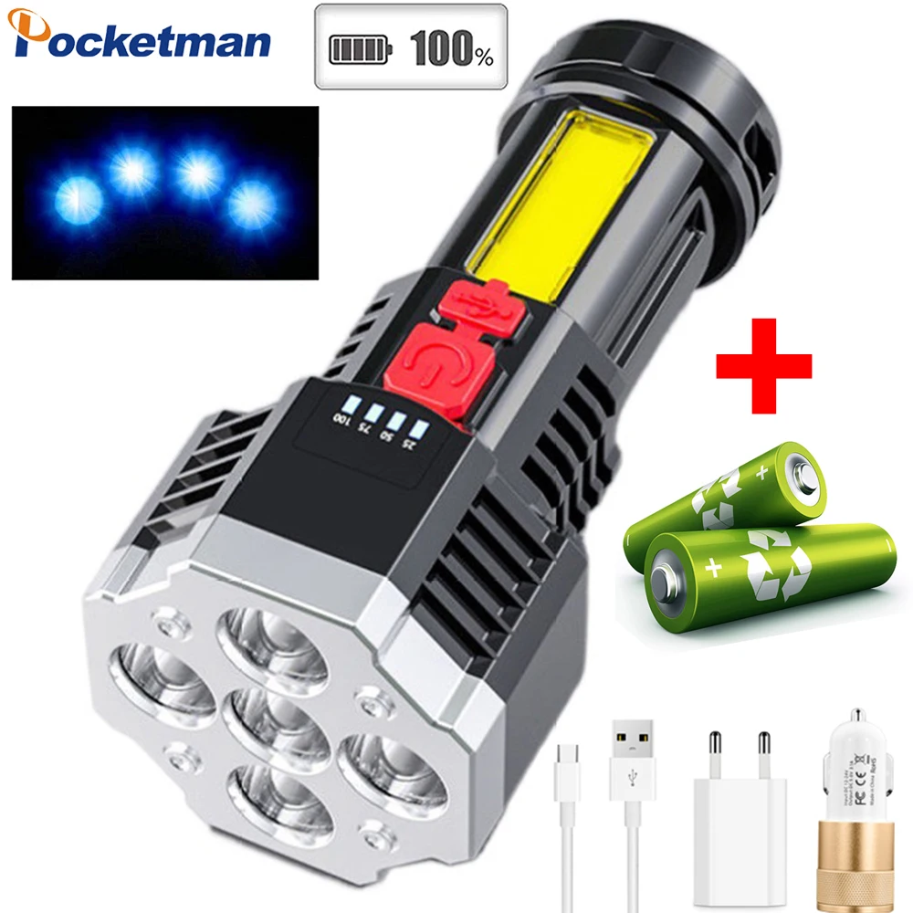 Outdoor Most Powerful 5 LED Flashlight 500M Long Range 4 Switch Modes USB Rechargeable Torch Patrol Tactical | Лампы и освещение