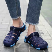 Мужские однотонные сандалии с вырезами и круглым закрытым носком легкая дышащая пляжная обувь больших размеров нескользящая обувь с отверстиями