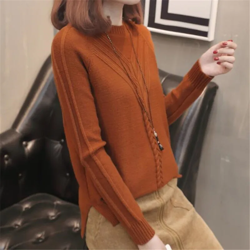 

2019 Women Solid O Neck Long Sleeve Pullover Office Lady Casual Outwear Basic Sweater Flat Knitted