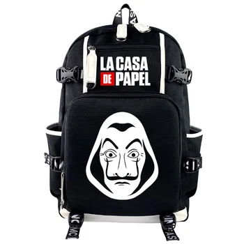 

La casa de papel Black Men Women Backpack Waterproof Canvas School Bag Laptop Bag Large Capacity Student BookBag