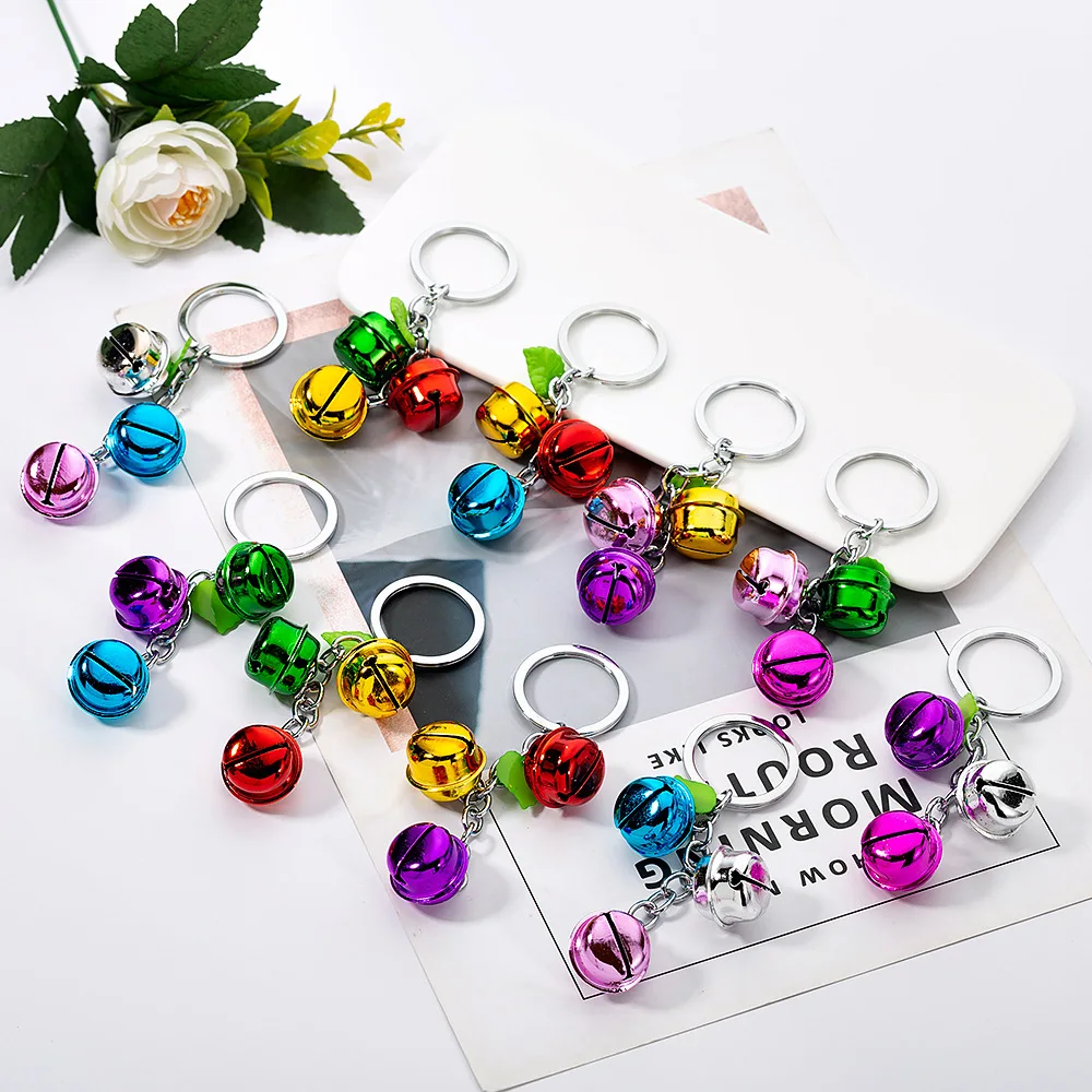 

Korean-style Cartoon Alloy Baking Varnish Three-Color Bell Keychain Pendant DIY Accessory Candy-Colored Bell Key Ring