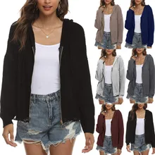 Fashion Casual Solid Color Women Sweater Long Sleeve V Neck Hoodies Zipper Irregular Loose Sweater Chic Women Tops Spring Autumn