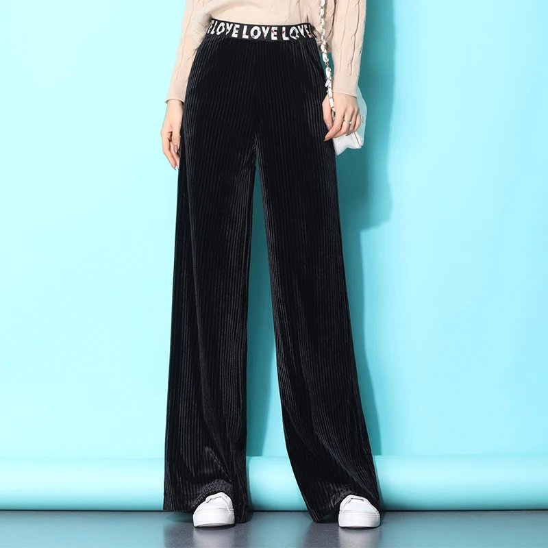 

Straight Pants Elastic High-Waist Corduroy Wide Leg Pants Fashion Female Casual Plus-Size Loose Spring Autumn Trousers