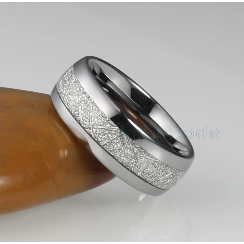8 мм Серебряный вольфрамовый Карбид кольцо для женщин и мужчин белый метеорит инкрустация Купол Обручальное кольцо полированный Комфорт Fit
