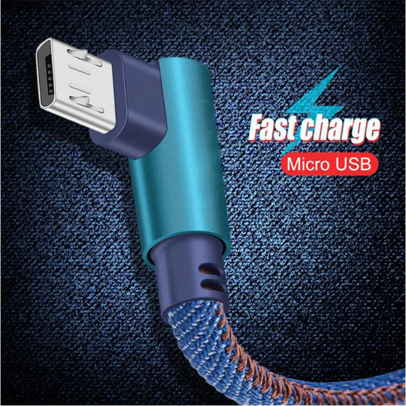 90 градусов Micro USB кабель 2.4A Быстрая зарядка для передачи данных Microusb Samsung Xiaomi Android