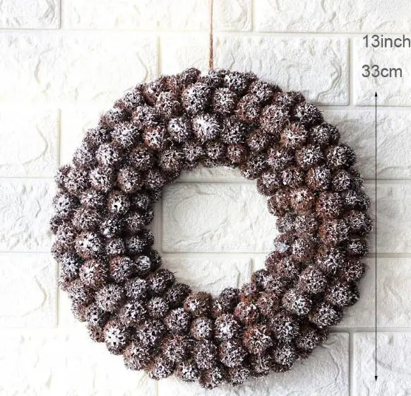 33cm Navidad натуральный Рождественский венок ручной работы ремесленные венки дверные снежные рождественские украшения для дома Хэллоуин венок для вечеринок - Цвет: 33cm