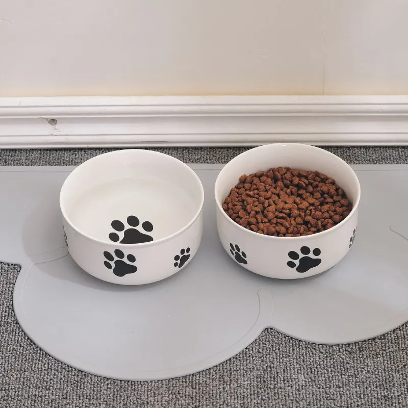Симпатичные узоры лапы керамическая чаша для домашних животных милая миска для кошки воды бассейна горшок для собак питья домашних животных миски круглые керамические кормушки для домашних животных