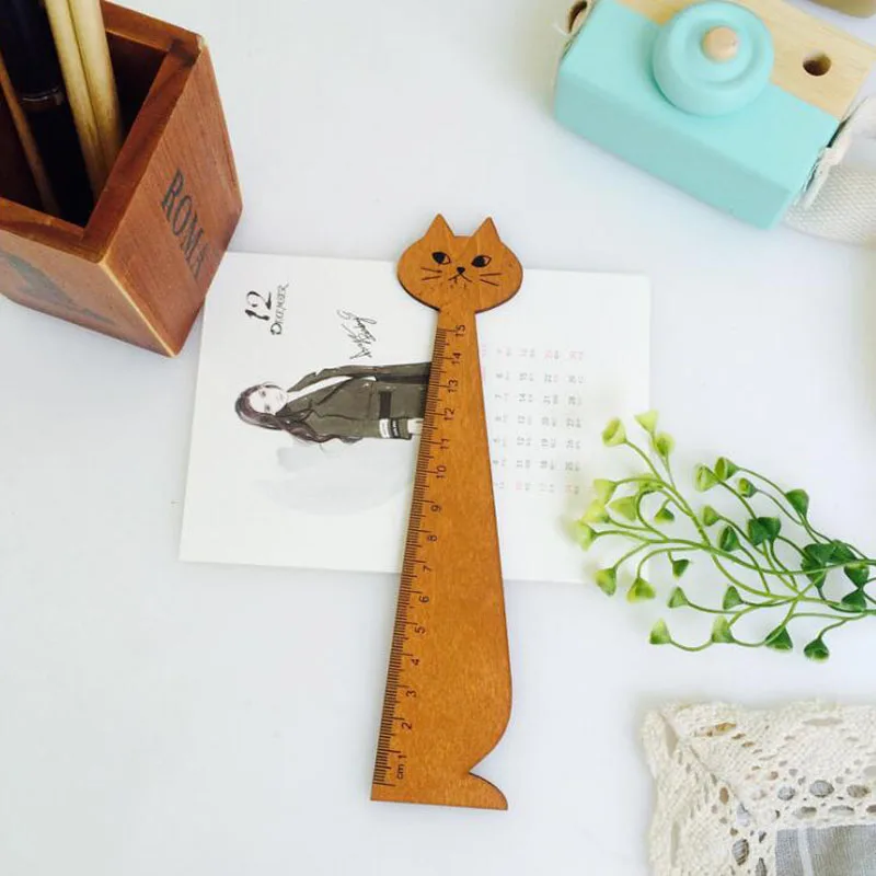 Винтажная деревянная линейка с рисунком кота, 15 см, деревянная линейка, подарок, канцелярские принадлежности, papelaria G217 - Цвет: Оранжевый
