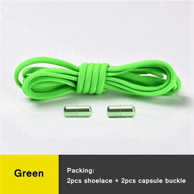 1 Pair 21 Colors No Tie Shoelaces Round Color Metal Lock Elastic Shoelace General For Children And Adults Sneakers Lazy Laces green