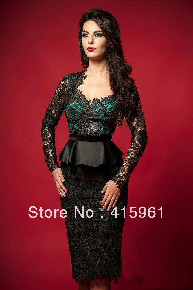 vestido de madrinha Винтаж черное кружевное короткое платье до колена, для мамы в брючные костюмы невесты Вечерние платья с одежда с длинным рукавом