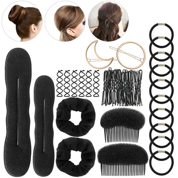 

ETEREAUTY DIY Hair Styling Accessories Kit Rubber Bands Hair Pins Clips Bun Maker Sponge Donut Twisters Tool Set