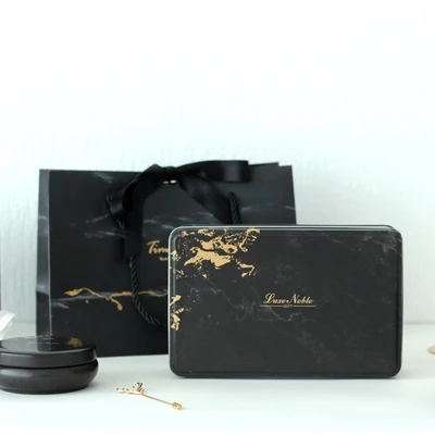Простая мраморная прямоугольная индивидуальная Свадебная коробка для конфет, жестяная коробка для черного печенья, шоколада, металлическая коробка для хранения, коробка для печенья с бумагой - Цвет: black