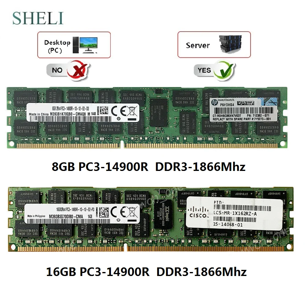 SHELI 8 ГБ/16 ГБ PC3-14900R 1866 МГц 240PIN ECC зарегистрированная Серверная память RDIMM