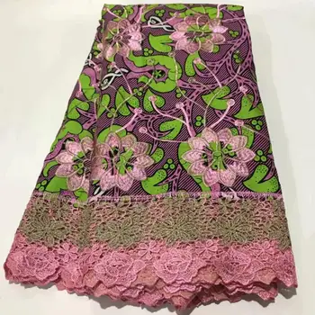 

African Cord Veritable Ankara Printing Wax French Lace Fabric 100% Cotton High Quality Embroidery Guipure Lace Mix Wax!AE-78