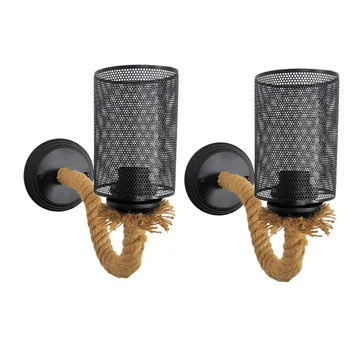 

Botique-Vintage Wall Sconces Set of 2, Farmhouse Sconces Wall Lighting Fixture Hemp Rope,Wall Lamps for Bedroom(Without Bulb)