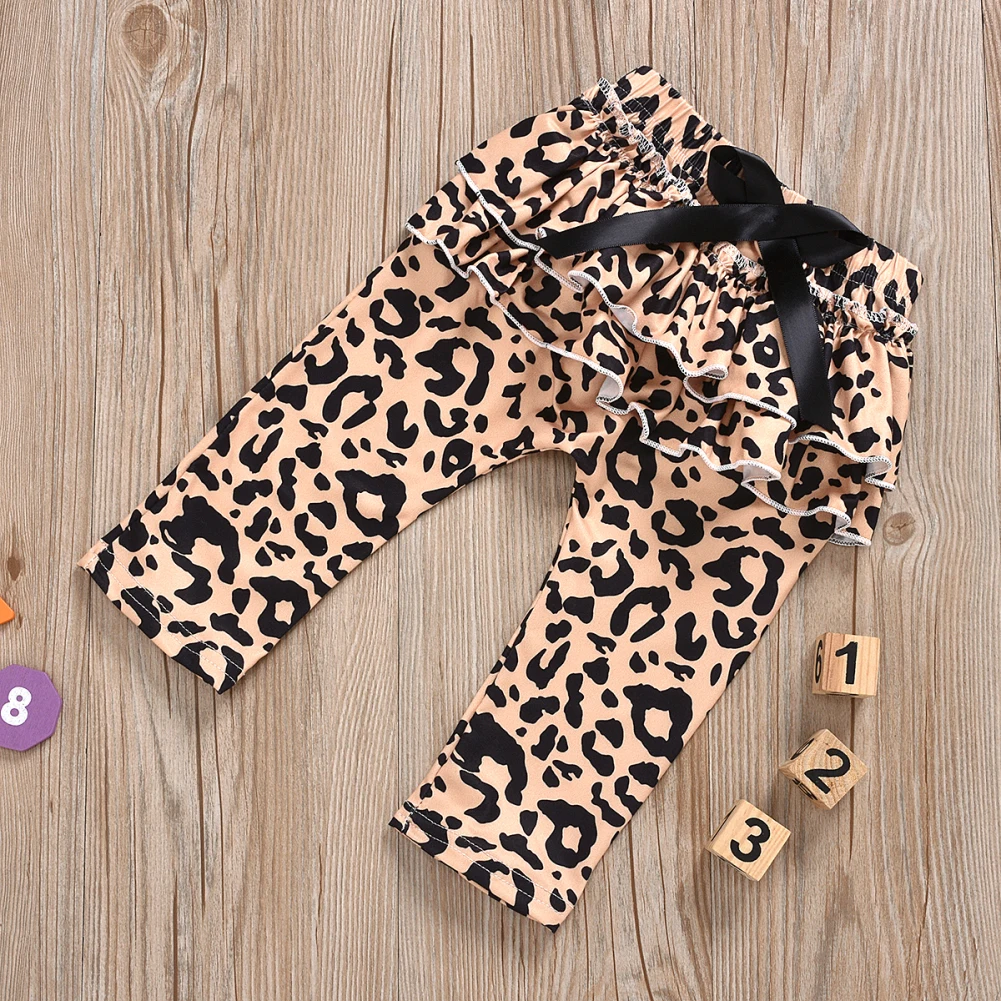 Модная детская одежда для маленьких девочек леопардовые топы, длинные леггинсы с оборками, штаны повязка на голову, наряды осенний теплый милый комплект из 3 предметов с длинными рукавами