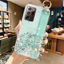 Radiant Gradient Glitter Clear Case with Soft Strap Wrist Band Cover for Mi 13 Lite (Green)