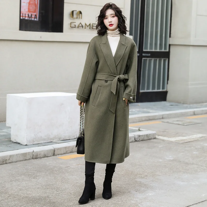 Шерстяное длинное женское Новое Осеннее зимнее корейское популярное пальто с принтом персонажа манто femme hiver Женское пальто