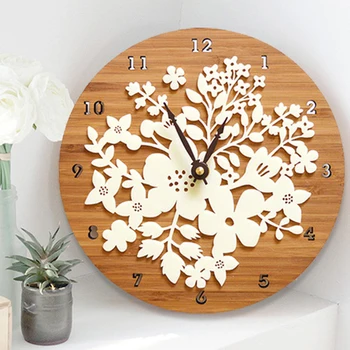 

Bamboo Wall Clock Quartz Decoration Mute Nordic Modern Rural Country Natural Silent Office Home Creative Flower Movement Pointer