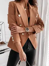 Blazer Slim Double boutonnage pour femme, veste de travail, bureau, labricolage, à la mode, couleur unie, automne, printemps, 2021