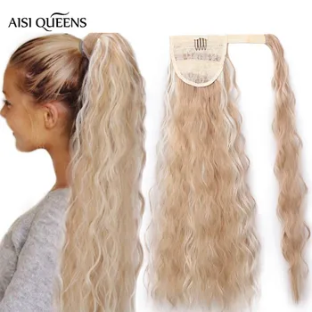 

AISI QUEENS Synthetic Long Curly Ponytail Natural Wrap on Clip Hair Extensions for Women Hair Horse Tail Hair Piece