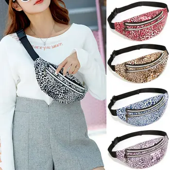 

Women's Waist Pack Chest Bag Leopard Zipper PU Leather Waist Bag Travel Sports Running Casual Bag Shoulder Bag