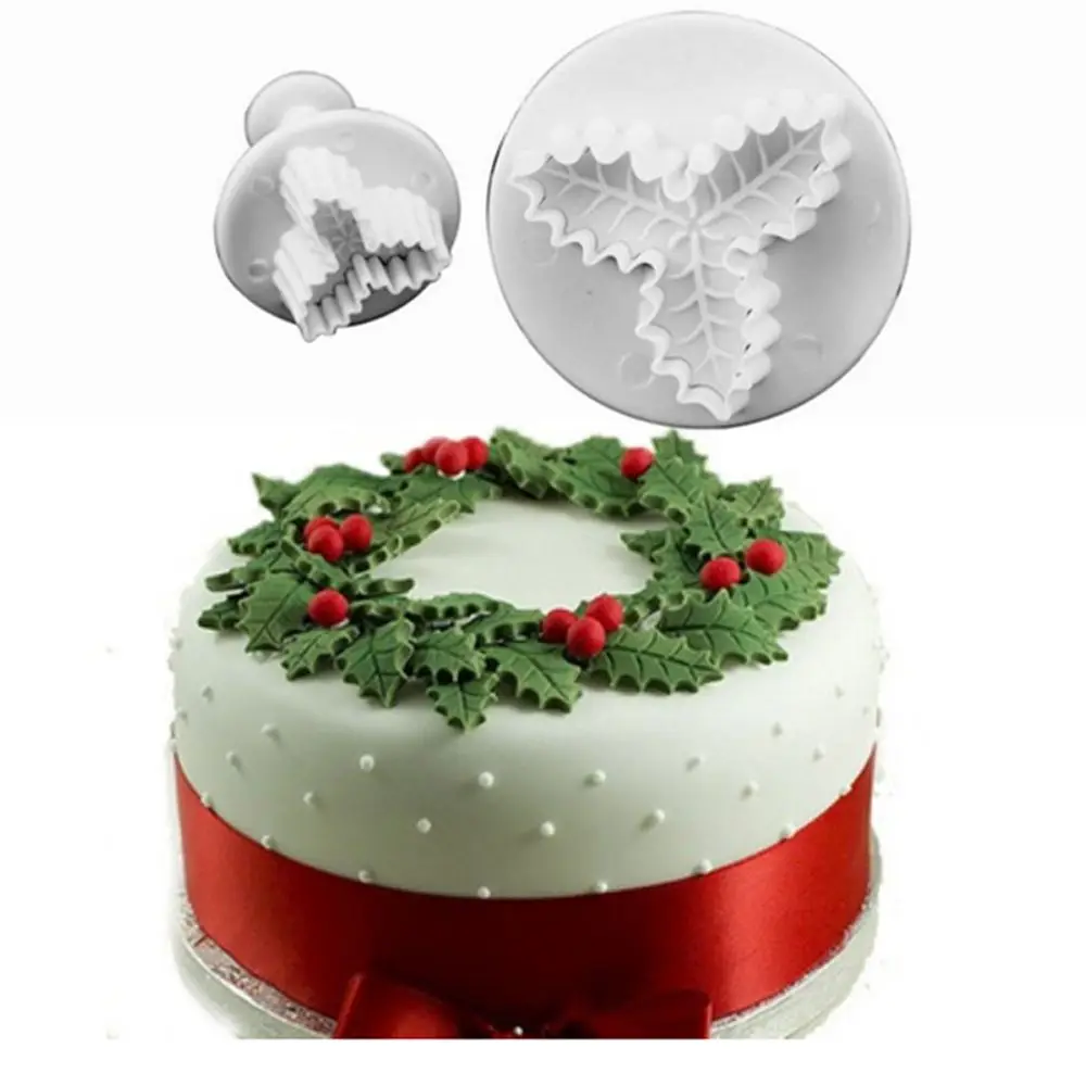 Christmas Cake Tools 2Pcs/Set Holly Leaf Cookie Sugarcraft Fondant Decorating Plunger Cutters Mould Bakeware | Дом и сад