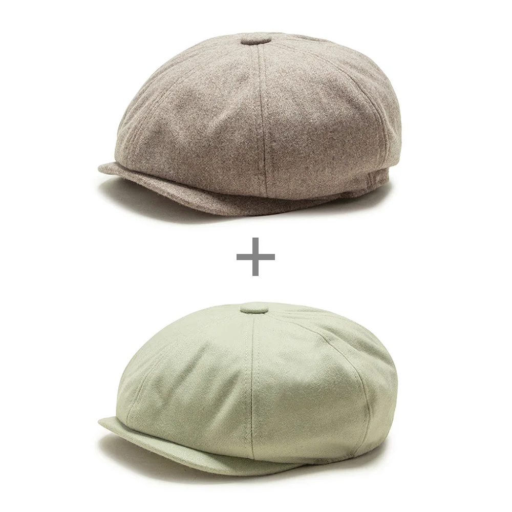 [AETRENDS] шерстяные Восьмиугольные шляпы для мужчин и женщин плоские плюща Гэтсби берет таксиста кепки Z-10090 - Цвет: Khaki and LightGreen