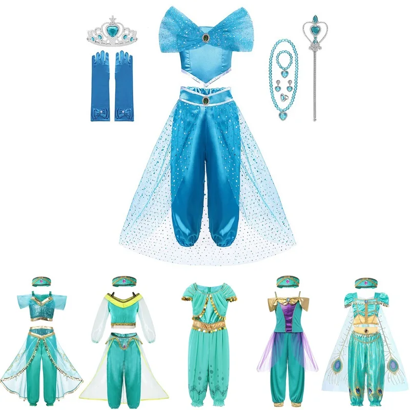 Платье Цвета Жасмин ап аравийская принцесса Лампа Алладина модный наряд Одежда для детей Хеллоуин вечеринка в честь Дня рождения Косплей Костюм