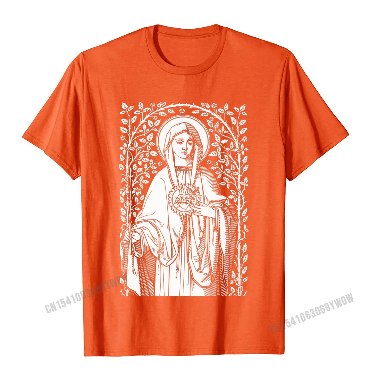 Tees Print T-Shirt Summer/Fall Wholesale Comics Short Sleeve 100% Cotton Crewneck Men T-Shirt Comics Drop Shipping Vintage Virgin Mary Immaculate Heart Catholic Premium T-Shirt__600 orange