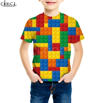 

Cartoon Children's Building Blocks Puzzle T Shirts Boy Girl 3D Print Classic Short Sleeve Youth Sweatshirt Casual Kids Tops