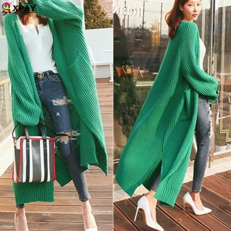 

Lazy Style Cardigan Sweater Women's Long Knee Thick Knit Coat Female Knitted Sweater Autumn Winter Fashion Office Lady