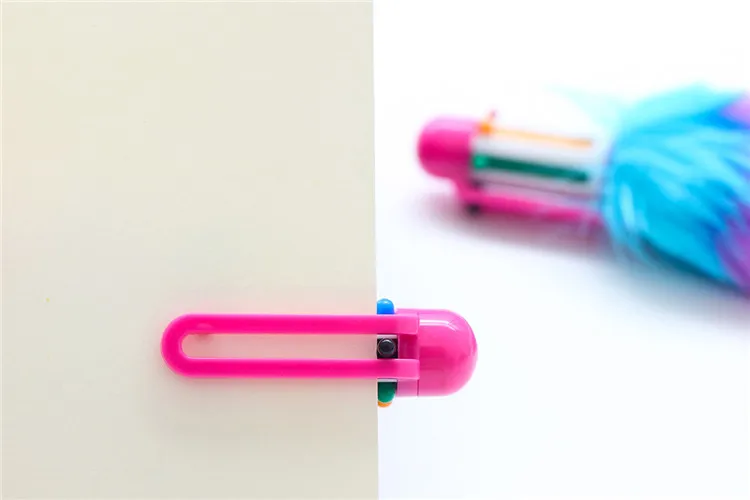 Креативная милая искусственная плюшевая шестицветная шариковая ручка с цанговым механизмом цвет великолепный многоцветный для письма для офиса