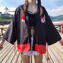 Кимоно кардиган для женщин Харадзюку летние пляжные повседневные топы японский счастливый кот печати рубашка юката для женщин азиатское кимоно костюм для косплея