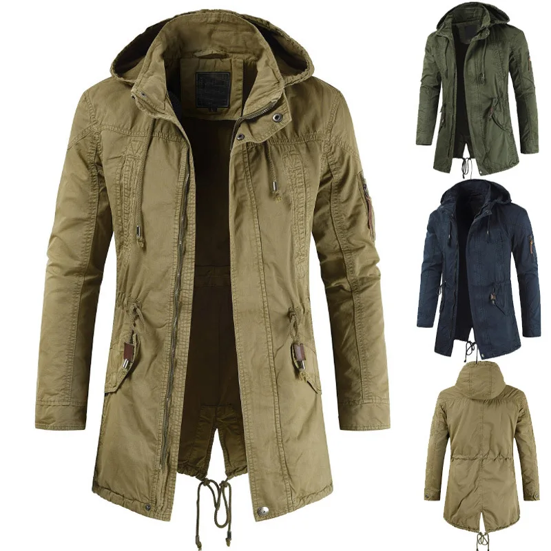 

2020 Trendy Autumn Winter Hooded Men's Jackets of Large Solid Color Polyester Cotton for Men's Clothing Korean Style Slim Jacket
