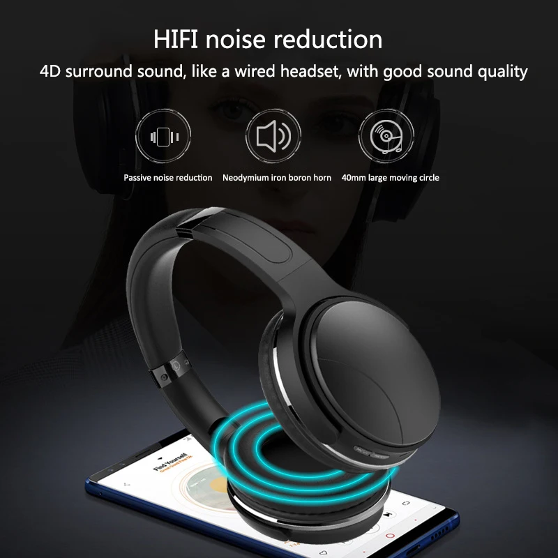 Hi-Fi стерео наушники Bluetooth наушники Музыкальная гарнитура шумоподавление с микрофоном для мобильных телефонов Xiaomi Iphone Sumsamg Tablet