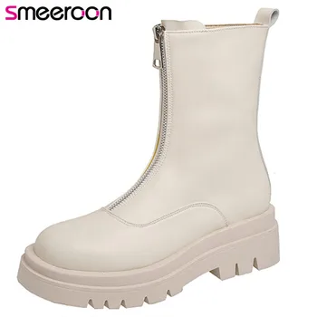 

Smeeroon 2020 big size 34-43 ankle boots for women thick bottom casual shoes round toe zip comfortable short boots woman