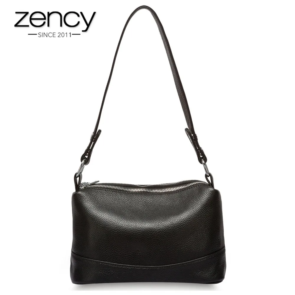 Zency 100% натуральная кожа модная женская сумка на плечо черная белая сумочка 3