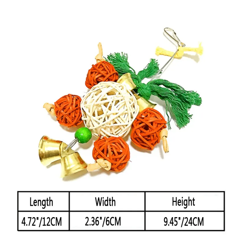 Funny Pet Parrot Toys Rattan Birds Swing Ball Toy with Bells String Christmas Hanging Climbing Decorations for Cage