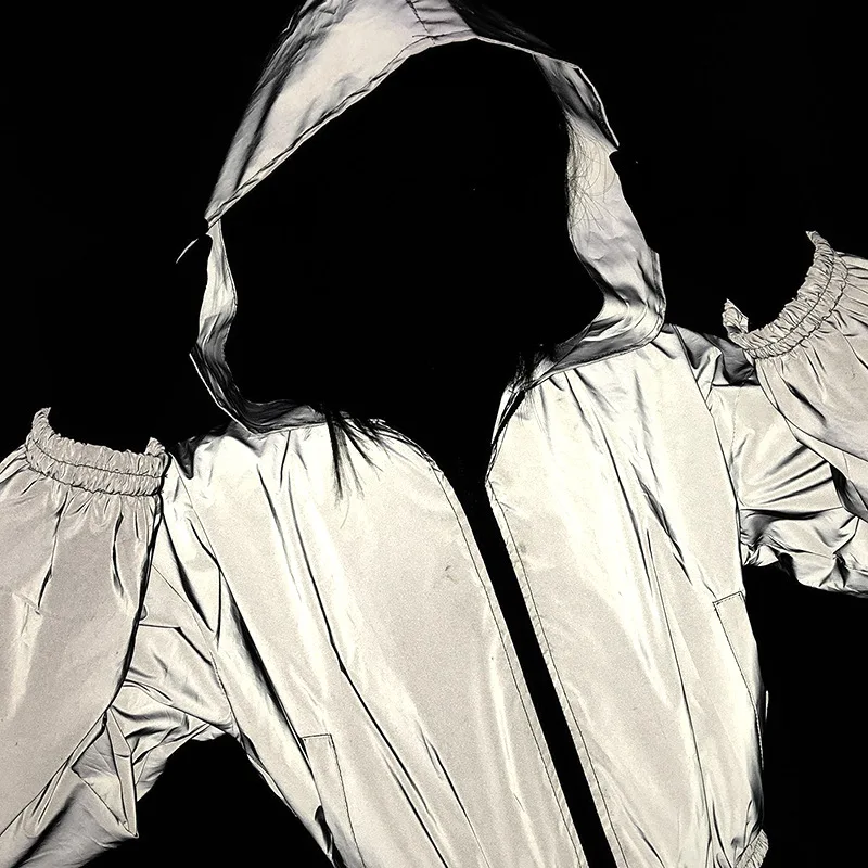Светящаяся куртка, светоотражающее пальто с капюшоном, верхняя одежда, осенняя бейсбольная куртка-бомбер, костюм на молнии, блестящая светится в темноте, F92268
