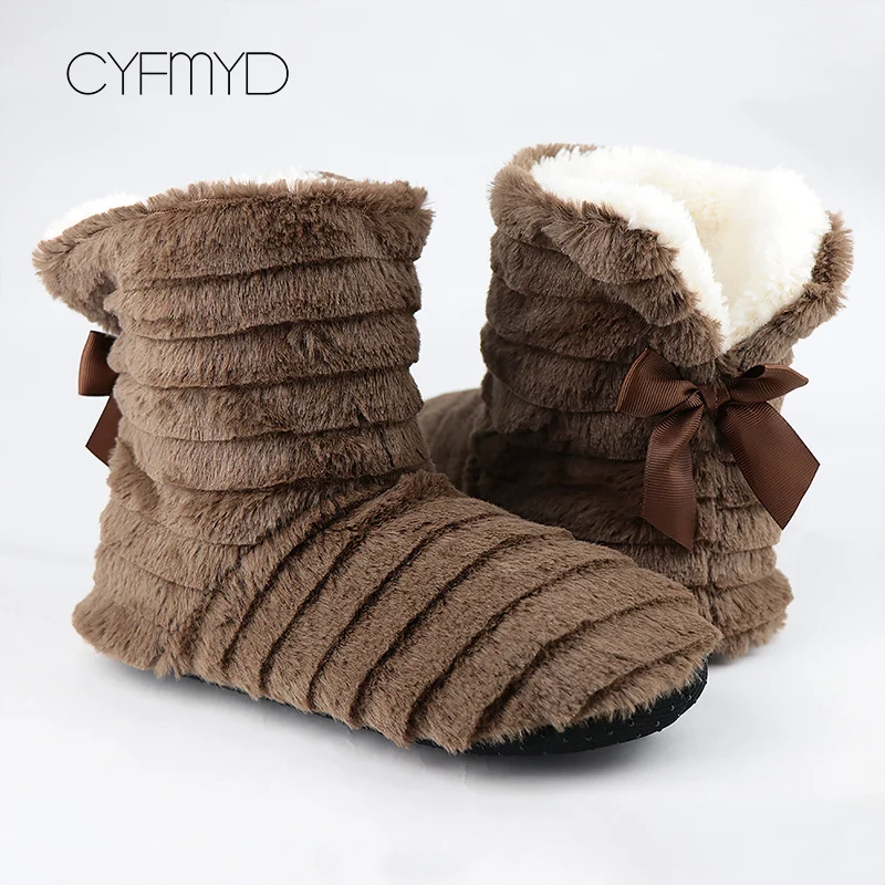Winter slippers women Fur Slippers indoor Butterfly Knot Plush Warm home Slippers woman Cozy nonslip House floor Shoes 2020