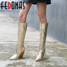 FEDONAS/женские сапоги до колена; качественная обувь для ночного клуба в европейском стиле; женские пикантные теплые сапоги с острым носком; сезон осень-зима