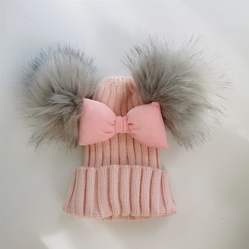 Baby Hat Knit Hat Baby Photography Props newborn winter toddler baby kids bow tie Butterfly Knot Melamed hat cap beanie with 2 pom poms ears for boys and girls props