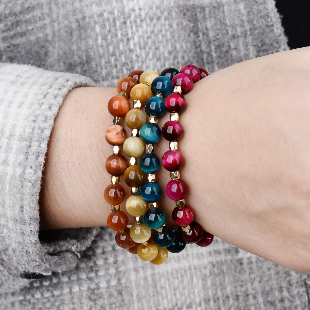 BOJIU Модный Boho натуральный камень тигровый глаз камень браслеты для женщин мужчин регулируемый женский браслет из бисера ювелирных изделий BC378